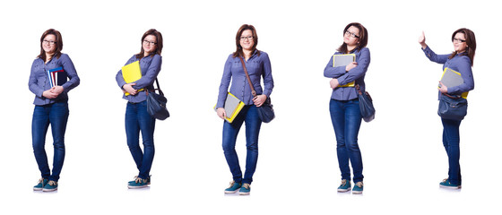 Fototapeta premium Girl student with books on white