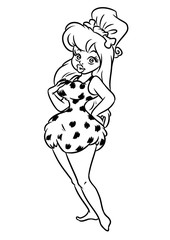 Primitive stone-age woman beautiful blonde contour Illustrations isolated image character