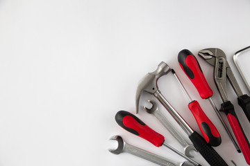 various and many tools on white background