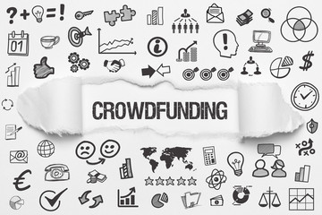 Crowdfunding / weißes Papier mit Symbole