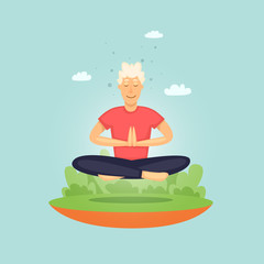 Man practicing yoga. Flat vector illustration in cartoon style.