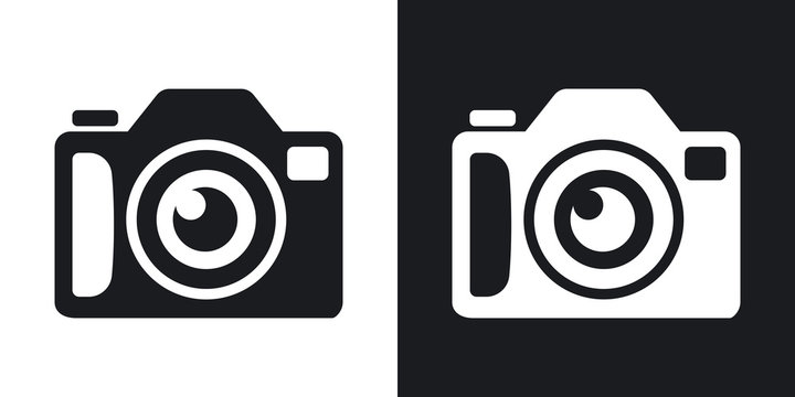 Photo camera icon, stock vector. Two-tone version on black and white background