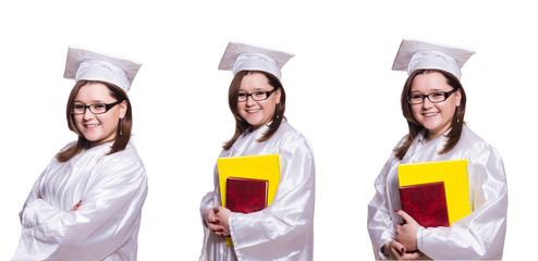 Female student isolated on white