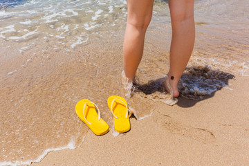 Slippers Yellow Beach Shoreline Legs