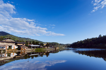 Fototapeta na wymiar Ruk Thai village, chinese style riverside view in front of the m