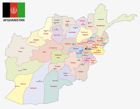 Afghanistan administrative and political map with flag