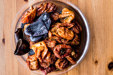 Turkish Dolma Stuff Aubergine or eggplant and red pepper in tray