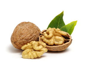 Walnuts with leaves