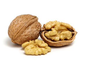 cracked walnut isolated on the white