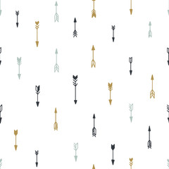 Seamless hand drawn geometric tribal pattern with arrows. Vector navajo design.