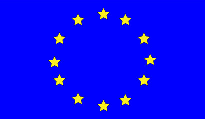 Blue flag of european union with golden stars. Background.