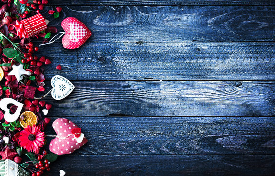 Valentine's Day Background with love themed elements like cotton and paper hearts
