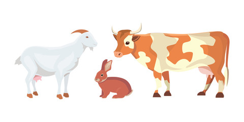 Cartoon Vector Illustration Set of Farm Animals isolated. Cow, goat ad rabbit .