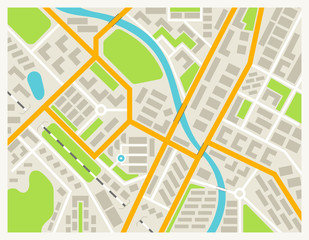 City map colored illustration for navigation program or mobile app. City layout map vector illustration