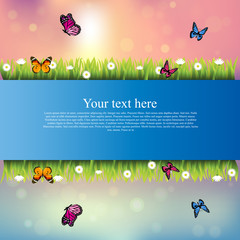 banner with grass and flowers