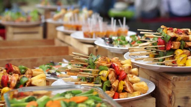 BBQ skewer and other buffet catering food set on table in event party
