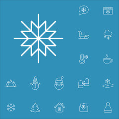 snowflake snow winter cold vector line icons set