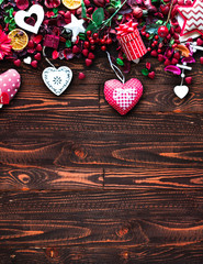 Valentine's Day Background with love themed elements like cotton and paper hearts