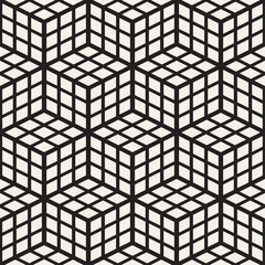 Cubic Grid Tiling Endless Stylish Texture. Vector Seamless Black and White Pattern
