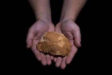 Giving bread. Poverty concept.
