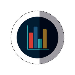 colorful sticker circular border with column chart icon flat vector illustration