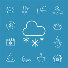 Fototapeta na wymiar snow cloud weather meteorology nature line icons set