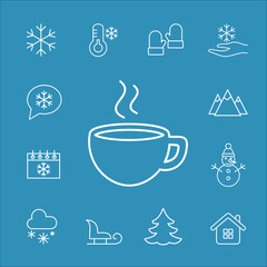 hot drink cup of tea coffee winter line icons set