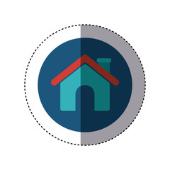 colorful sticker circular border with roof house and chimney vector illustration