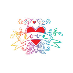 Letters love with two bird and ribbon.