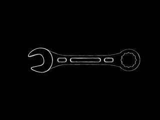 Wrench.Isolated on black background.Sketch illustration.