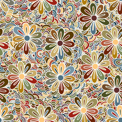 Floral vivid abstract wave ornament, hand drawn vector illustration made of simple doodles. Zen tangle pattern, tangled texture boho style for clothes, pillow, bandanna. Fabric seamless print