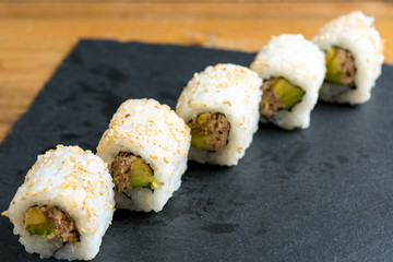 Japanese food Sushi Roll Maki of Salmon and avocado
