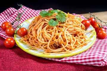 tasty pasta-Italian meat sauce pasta on the table