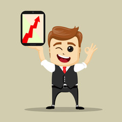 Vector business man smile and shows OK hand sign.