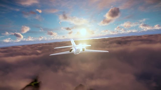 Cessna cruising above clouds at sunset