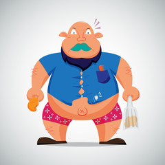 fat man with chicken drumstick, character design vector