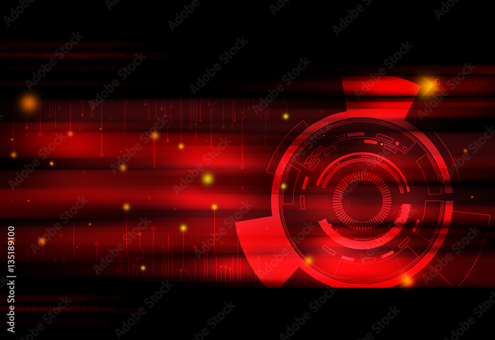 Wall mural dark red technology background and abstract digital tech circle.copy space.
