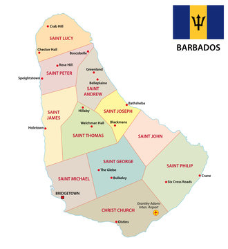 Barbados administrative and political vector map with flag