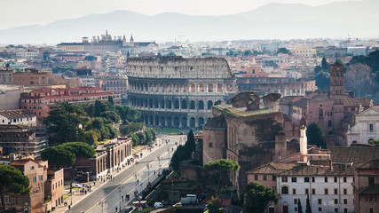 above view of Via dei Fori Imperiali and Coliseum