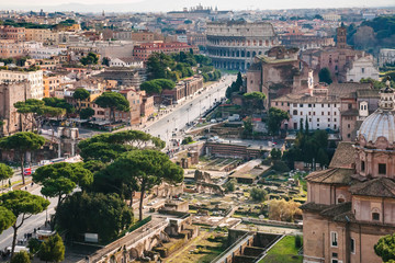 Fototapeta na wymiar above view of roman forum and Colosseum in Rome