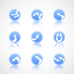 Set of abstract vector arrows with reflect.
