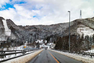 Road of the Kanetsu area with snow