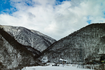 Road of the Kanetsu area with snow