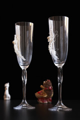 Elegant Champagne Flute Wedding Toast Black