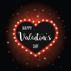 Happy Valentine's day vector. Neon lights heart calligraphy insc