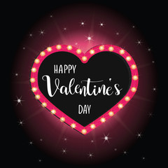 Happy Valentine's day vector pink. Neon lights heart calligraphy