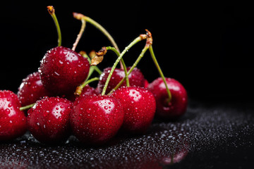 Heap of juicy wet cherries