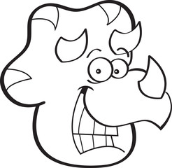 Black and white illustration of a smiling triceratops head. © bennerdesign
