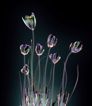 color glass flower isolated on black , the crocus