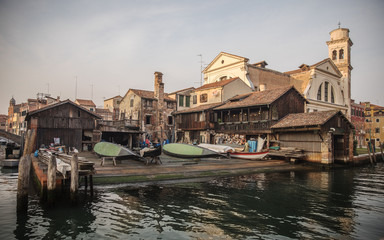 Obraz premium View on gondola's shipyard in Venice, Italy